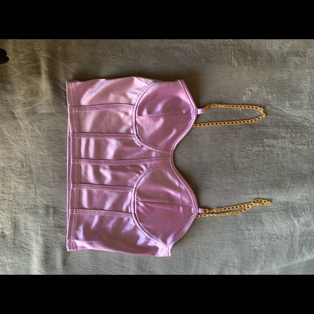 Purple crop top with gold chain straps
